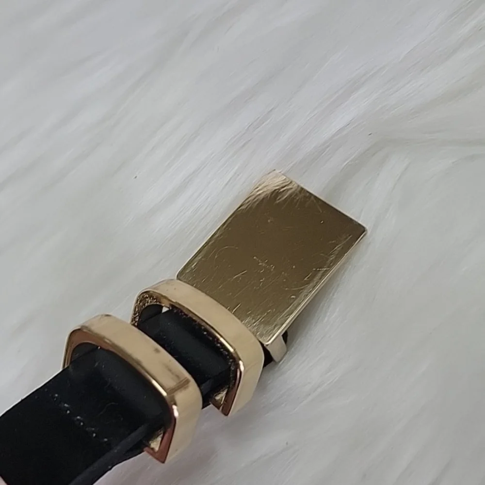 J.CREW Black Leather Gold Colored Hardware Plate Style Buckle Office Casual Belt - Picture 14 of 14